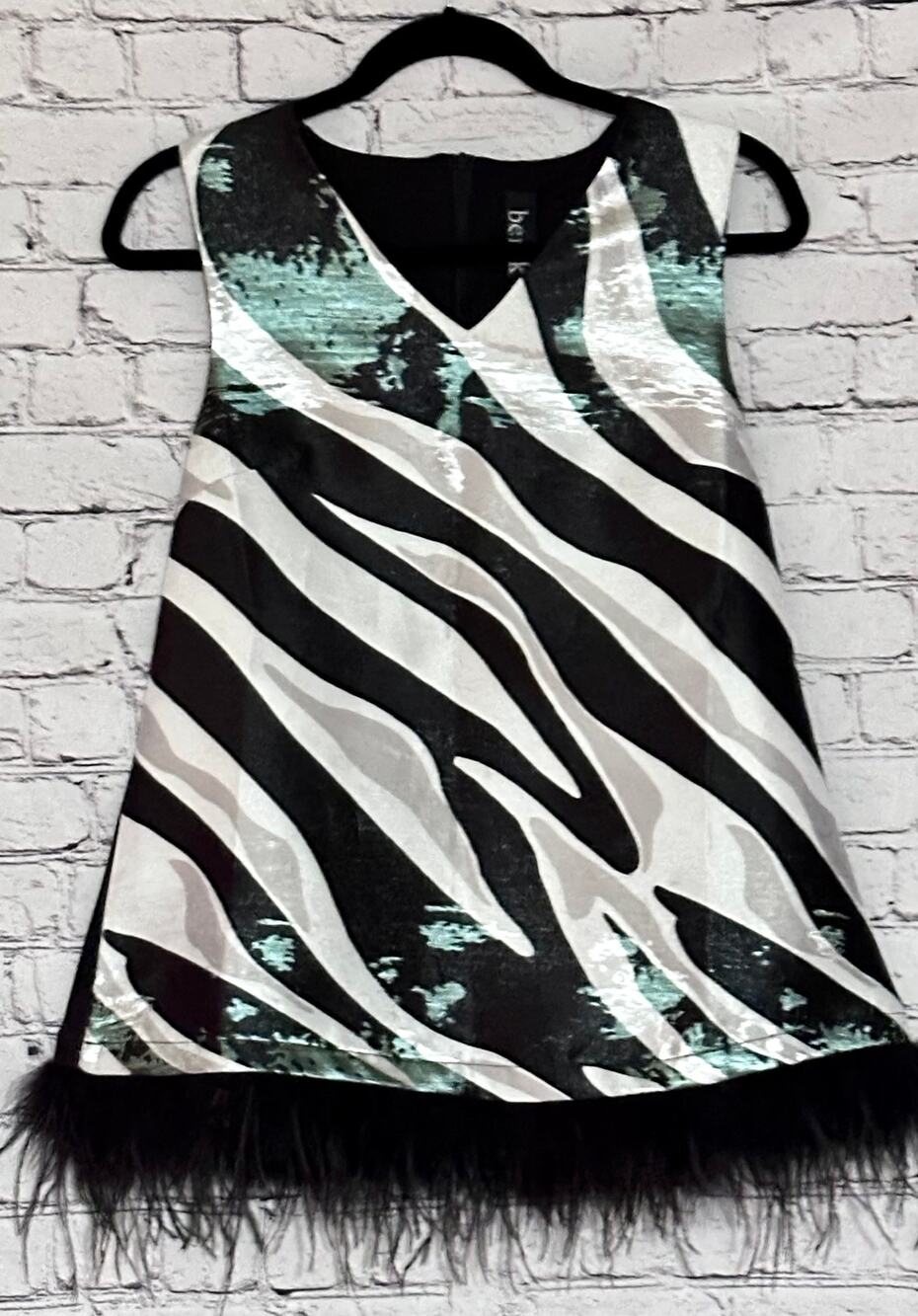 BEREK Mix-Media Wearable Art Embellished Party Girl Zebra Tank-Top Size Small